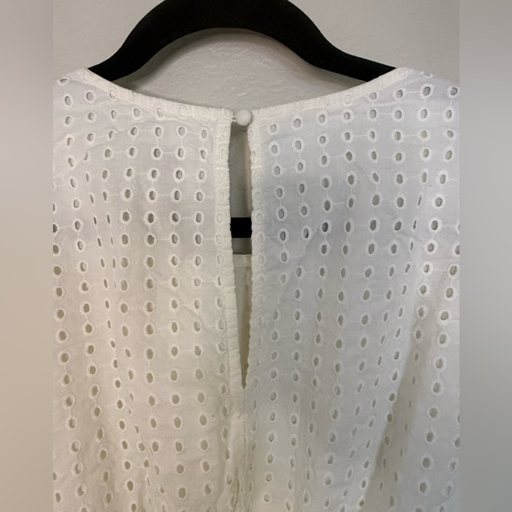 A New Day White Eyelet Midi Dress 100% Cotton Puff Sleeve Pockets LWD Bride L - Picture 8 of 11